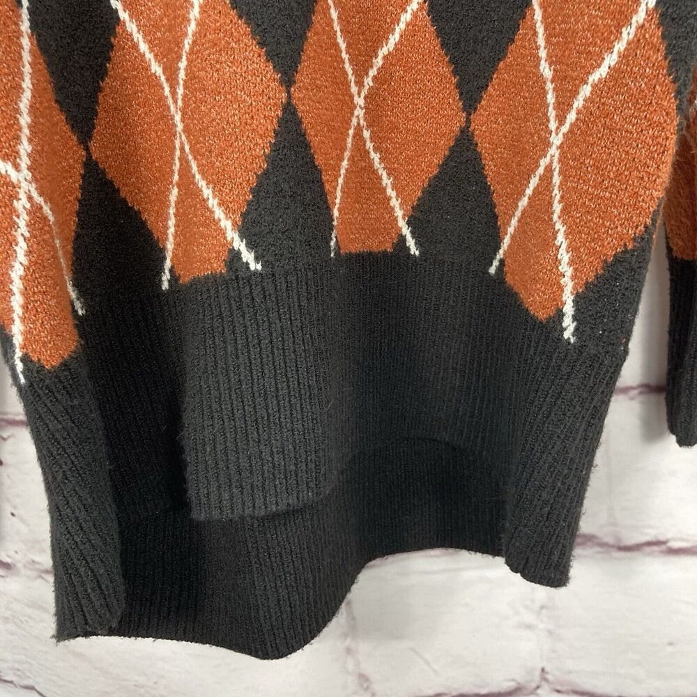 A New Day Argyle Sweater Womens M Oversized V Neck Brown Black Cozy Soft - Picture 6 of 10